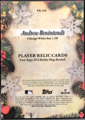 ANDREW BENINTENDI 2025 Topps Holiday Mega Relics GAME-USED BAT SP Red White Sox