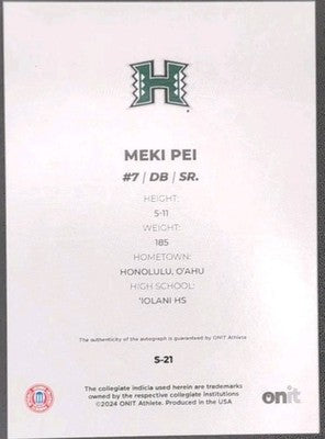 MEKI PEI 2024 Onit Athlete Signature Series AUTO SP #/60 Hawaii Rainbow Warriors