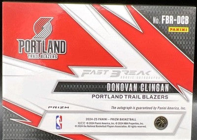 DONOVAN CLINGAN 2024-25 Panini Prizm Fast Break RC AUTO Disco SP Trail Blazers