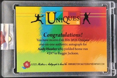 ANDY HASSLER 2025 Historic Uniques GREEN INK CUT AUTO SP #1/1 Reggie Jackson HR