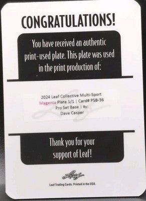 DAVE CASPER 2024 Leaf Collective Pro Set PRINTING PLATE SP #1/1 of Raiders Ghost