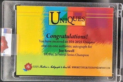 JOE SEWELL 2025 Historic Uniques CUT AUTO SP #1/1 New York Yankees Cleveland HoF
