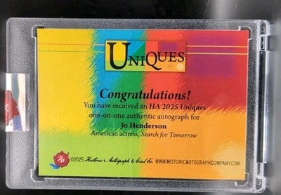 JO HENDERSON 2025 HA Uniques CUT AUTO SP 1/1 All My Children Search For Tomorrow