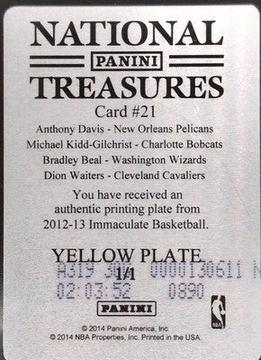 Anthony DAVIS Bradley BEAL 2012-13 Panini Immaculate Quad PRINTING PLATE SP #1/1