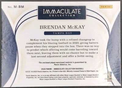 BRENDAN McKAY 2020 Panini Immaculate Jersey LAUNDRY TAG PATCH Platinum #5/5 Rays