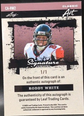RODDY WHITE 2025 Leaf Signature Series Classic Art AUTO #1/1 Falcons UAB Blazers
