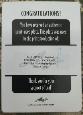 ESTEVAN FLORIAL 2018 Leaf Trinity AUTO PRINTING PLATE SP #1/1 Yankees Guardians