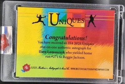 DAVE LEMANCZYK 2025 HA Uniques CUT AUTO #1/1 Tigers Blue Jays Reggie Jackson HR