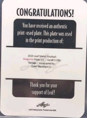 ODELL BECKHAM JR. 2024 Leaf Metal AUTO PRINTING PLATE SP #1/1 Giants Rams Ravens
