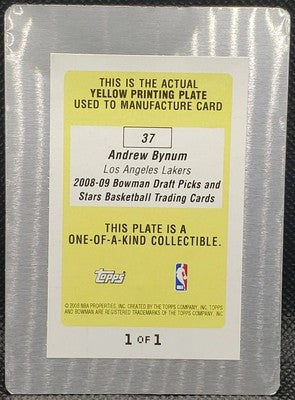 ANDREW BYNUM 2008-09 Topps Bowman Draft Picks Stars PRINTING PLATE SP 1/1 Lakers