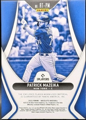 PATRICK MAZEIKA 2022 Panini Absolute Threads Jersey BUTTON PATCH Gold #1/10 Mets