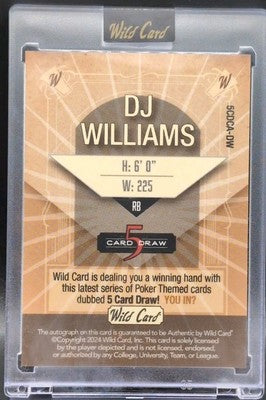 DJ WILLIAMS 2024 Wild Card 5 Draw RC AUTO Sparkles #1/1 Buccaneers Arizona ERROR