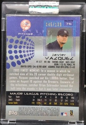 JAVIER VAZQUEZ 2004 Topps Finest Encased GOLD X-FRACTOR SP #45/139 Yankees Expos