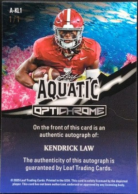 KENDRICK LAW 2025 Leaf Optichrome Aquatic AUTO Crystal Tuna 1/1 Alabama Kentucky