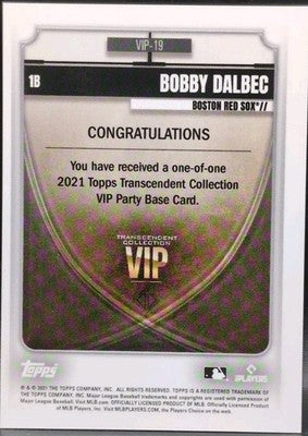 BOBBY DALBEC 2021 Topps Transcendent Collection RC VIP PARTY 1/1 Red Sox Brewers