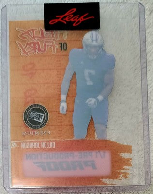 DILLON JOHNSON 2024 Leaf Press Pass Premium Fields Of Fury RC PROOF Clear SP 1/1