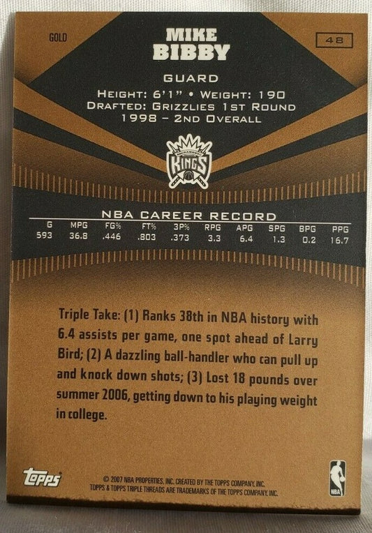 MIKE BIBBY 2006-07 Topps Triple Threads Gold SP #/99 Sacramento Kings Grizzlies