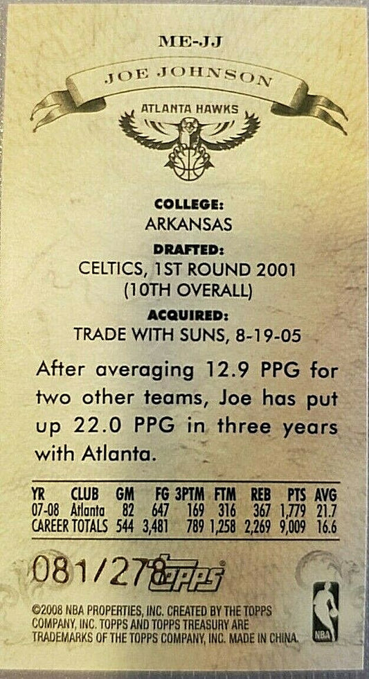 JOE JOHNSON 2008-09 Topps Treasury Rip Card Mini SP /278 Atlanta Hawks Suns Nets