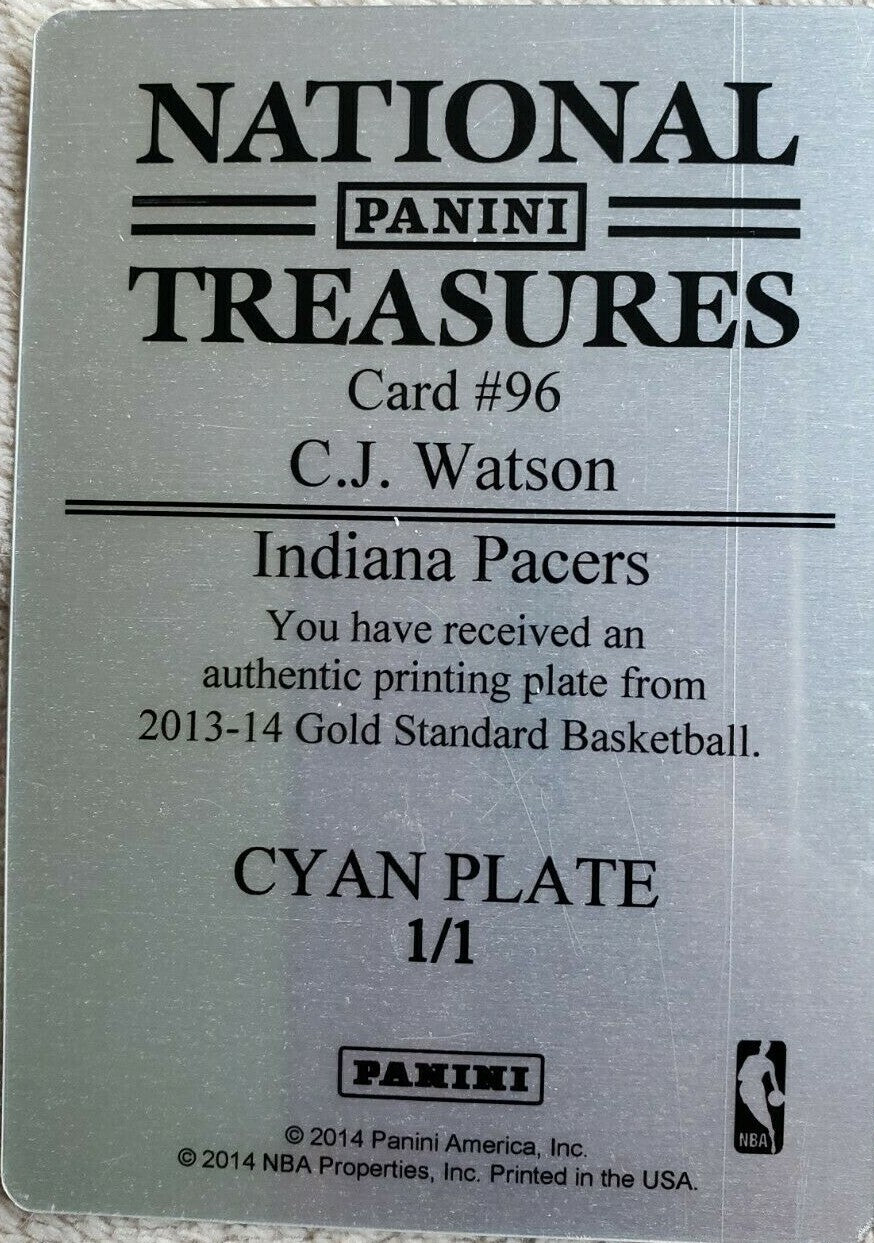 C.J. WATSON 2013-14 Panini Gold Standard Cyan PRINTING PLATE #1/1 Nets Pacers CJ