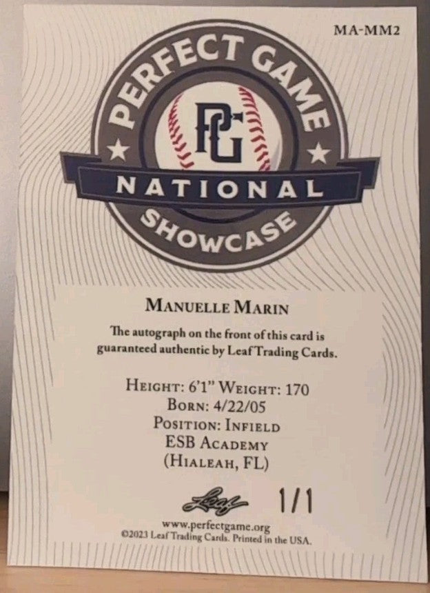 MANUELLE MARIN 2023 Leaf Perfect Game National Showcase Metal AUTO Matrix SP 1/1