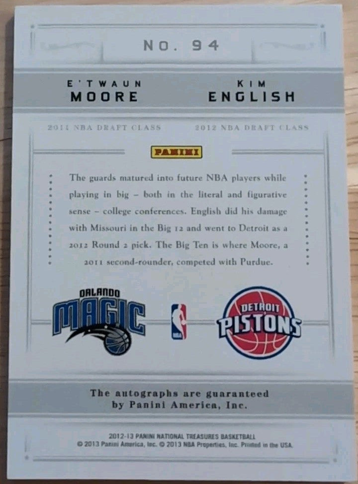 E'Twaun MOORE Kim ENGLISH 2012-13 Panini National Treasures DUAL AUTO GOLD 25/25