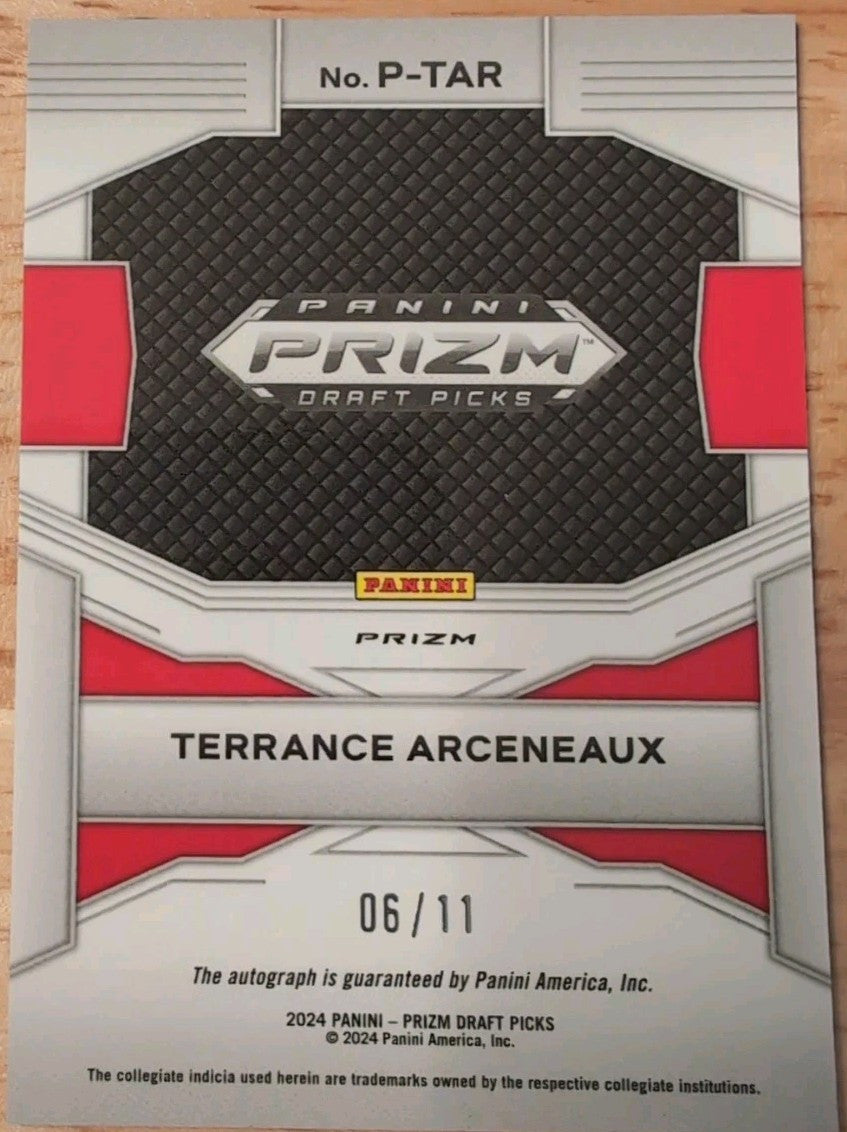 TERRANCE ARCENEAUX 2024-25 Panini Prizm Draft Picks AUTO Red Shimmer FOTL SP /11