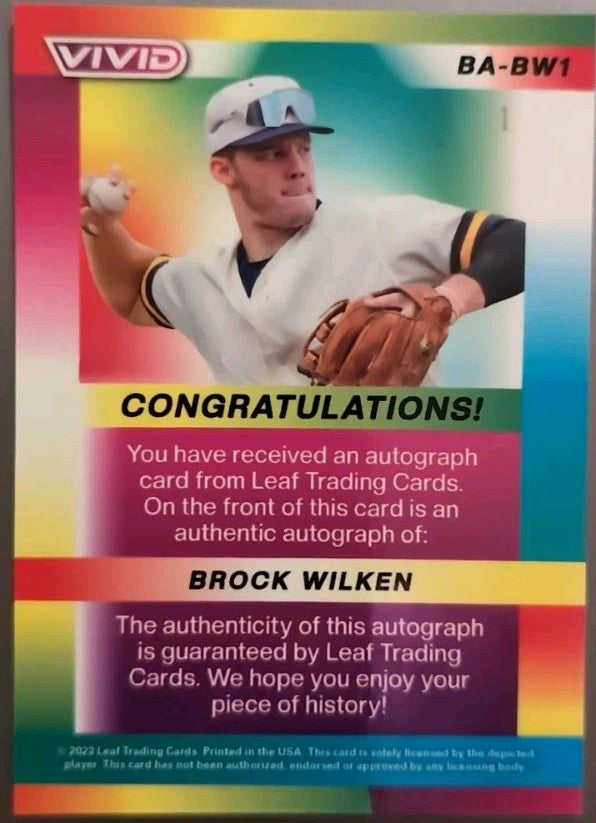BROCK WILKEN 2023 Leaf Vivid RC AUTO BLACK LASER SP #1/1 Brewers Rare Ink ERROR