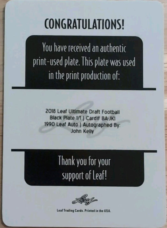JOHN KELLY 2018 Leaf Ultimate Draft RC AUTO PRINTING PLATE #1/1 Rams Browns Vols