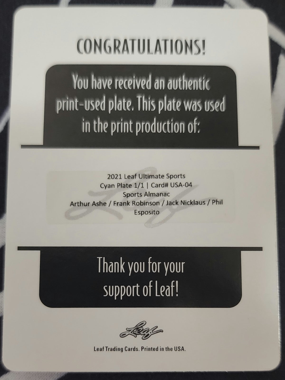 Jack NICKLAUS Frank ROBINSON Phil ESPOSITO ASHE 2021 Ultimate PRINTING PLATE 1/1