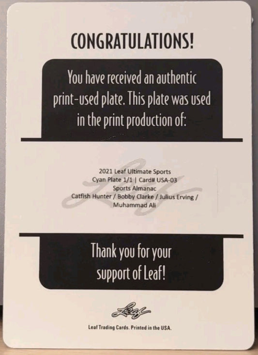 Muhammad ALI Catfish HUNTER Dr. J Bobby CLARKE 2021 Ultimate PRINTING PLATE #1/1