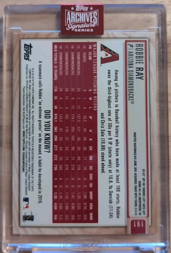 ROBBIE RAY 2023 Topps Archives Signature 2019 Big League AUTO #1/1 Diamondbacks