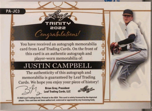 JUSTIN CAMPBELL 2022 Leaf Trinity RC DUAL AUTO Jersey BUTTON PATCH /10 Guardians
