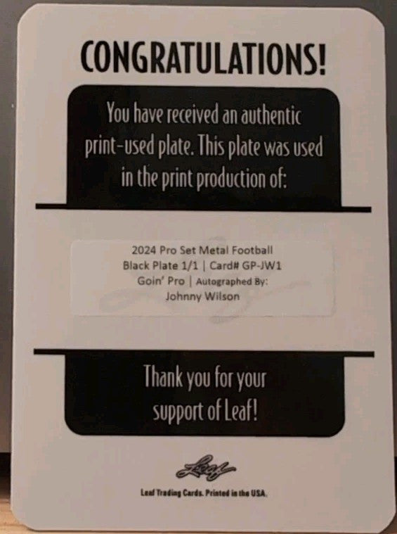 JOHNNY WILSON 2024 Leaf Pro Set Metal AUTO PRINTING PLATE #1/1 Eagles Super Bowl