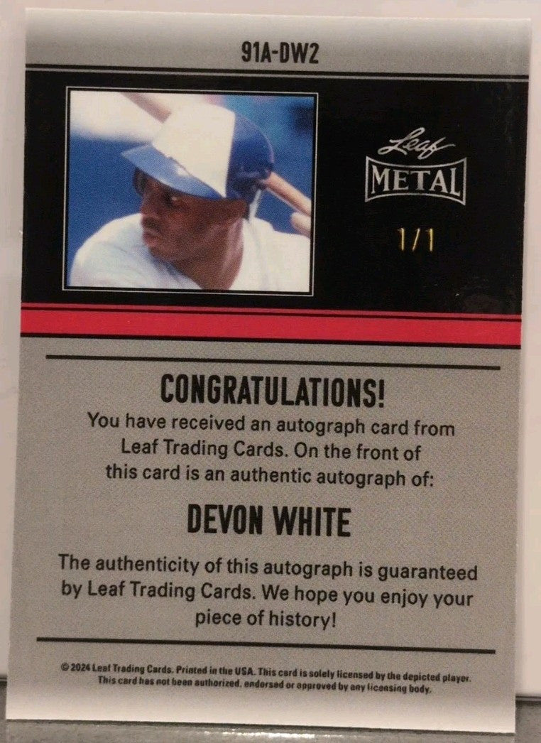 DEVON WHITE 2024 Leaf Metal 1991 Retro AUTO Gold Prismatic SP #1/1 of Blue Jays