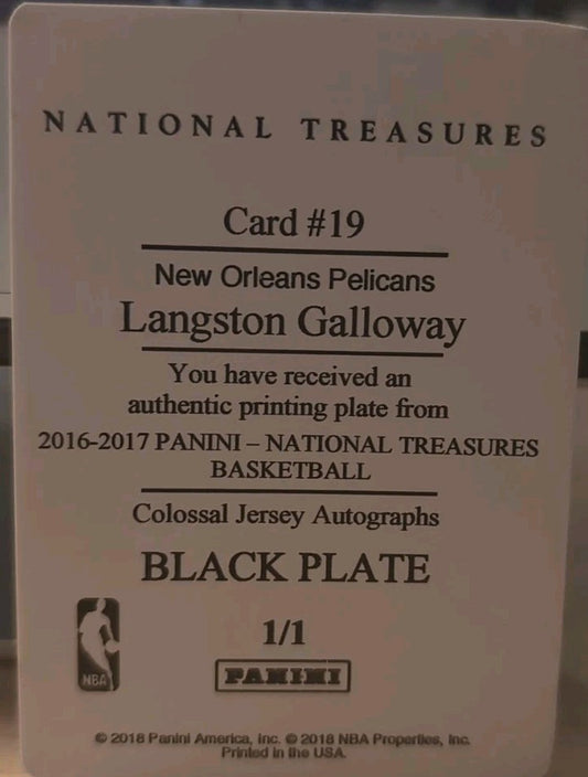 LANGSTON GALLOWAY 2016-17 Panini National Treasures PRINTING PLATE #1/1 Pelicans