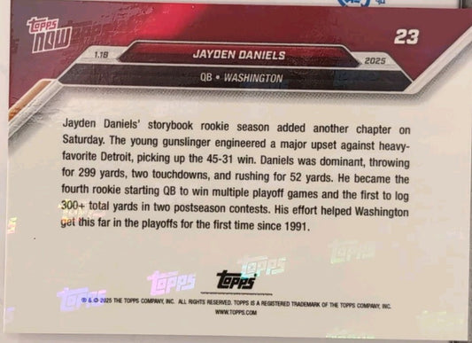 JAYDEN DANIELS 2024-2025 Topps Now NFL 1.18 23 SP RC Washington Commanders Lions