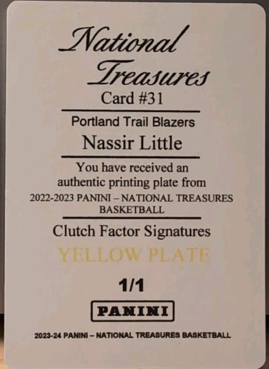 NASSIR LITTLE 2022-23 Panini National Treasures PRINTING PLATE #1/1 Blazers Suns