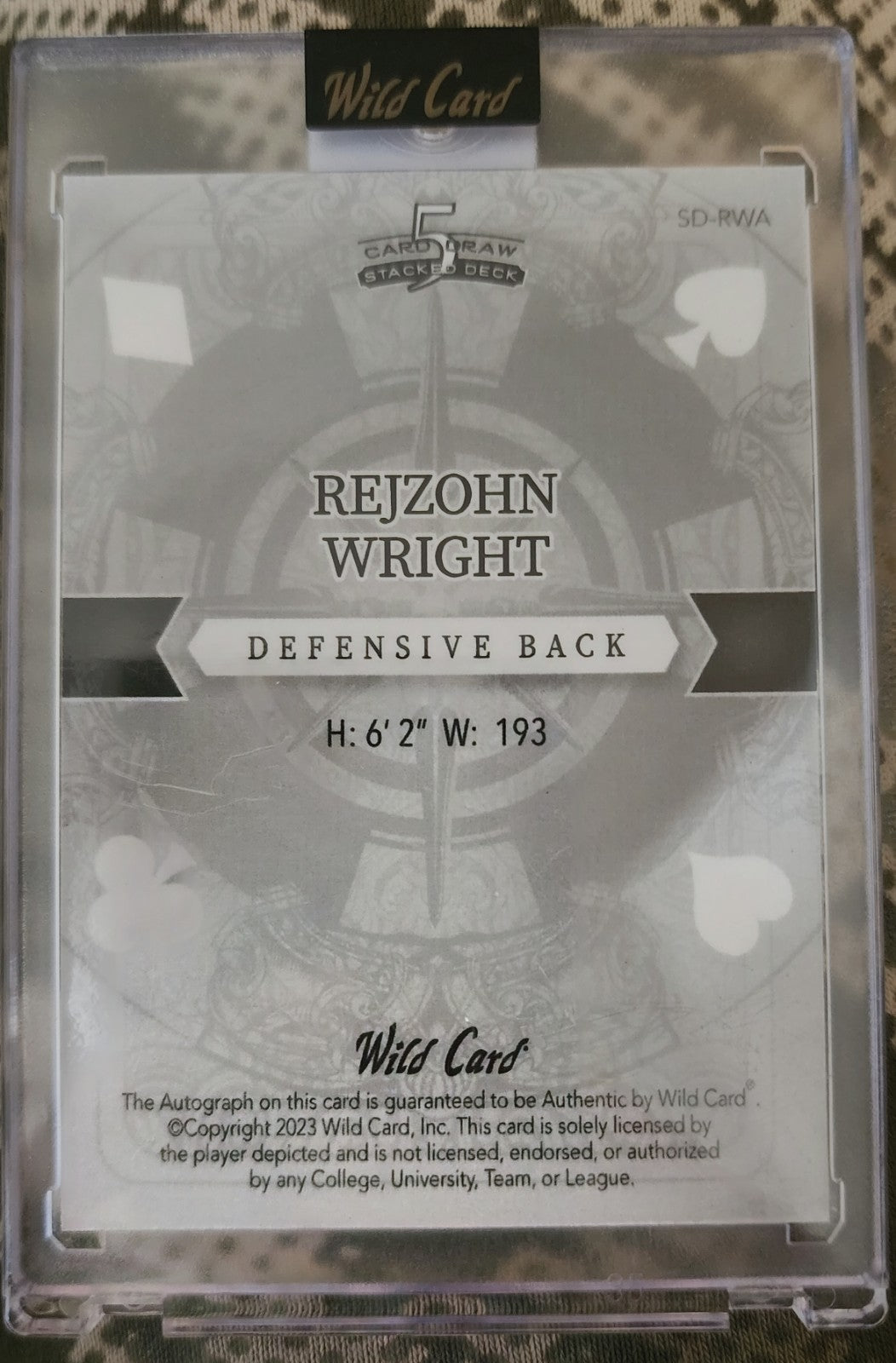 REZJOHN WRIGHT 2023 Wild 5 Card Draw Stacked Deck RC AUTO Black Jack #1/1 Saints