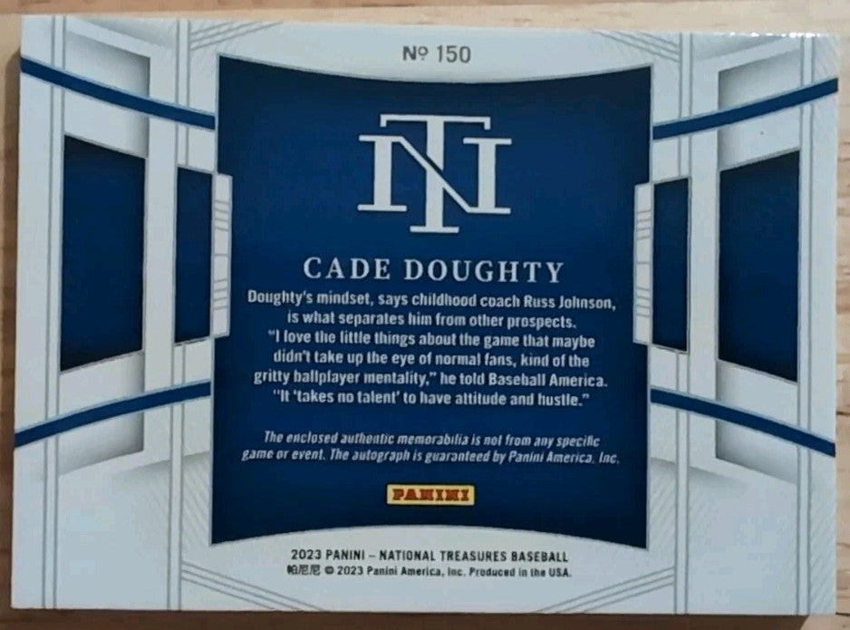 CADE DOUGHTY 2023 National Treasures AUTO JUMBO Jersey PATCH Purple /9 Blue Jays