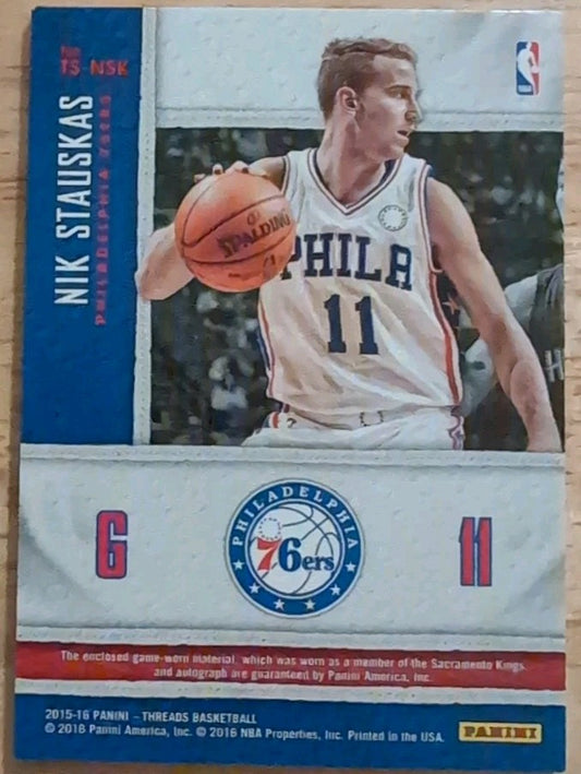 NIK STAUSKAS 2015-16 Panini Threads DUAL AUTO Jersey PATCH SP #06/25 76ers Kings