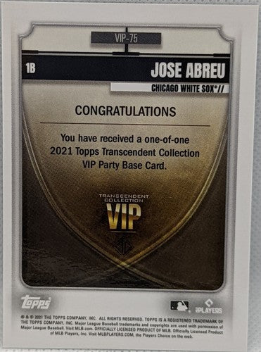 JOSE ABREU 2021 Topps Transcendent VIP PARTY Variation SP #1/1 White Sox One of