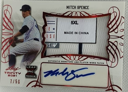 MITCH SPENCE 2021 Leaf Trinity DUAL AUTO Jersey LAUNDRY TAG PATCH SP /50 Yankees