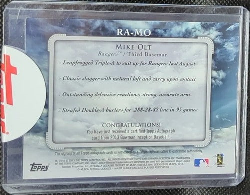 MIKE OLT 2013 Topps Bowman Inception RC AUTO PRINTING PLATE #1/1 Rangers One of