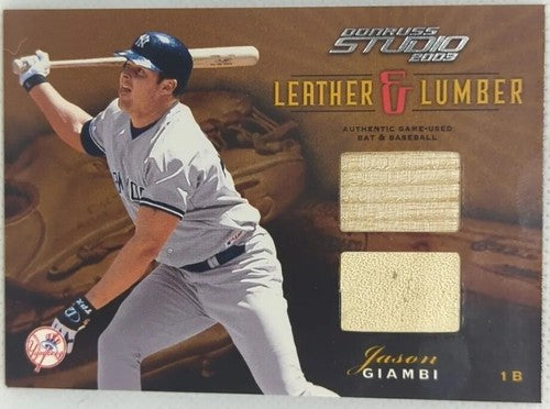 JASON GIAMBI 2003 Donruss Studio Leather & Lumber DUAL BAT BASEBALL PATCH /25 As