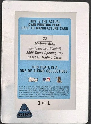 MOISES ALOU 2006 Topps Opening Day PRINTING PLATE SP #1/1 Giants Cubs Expos of