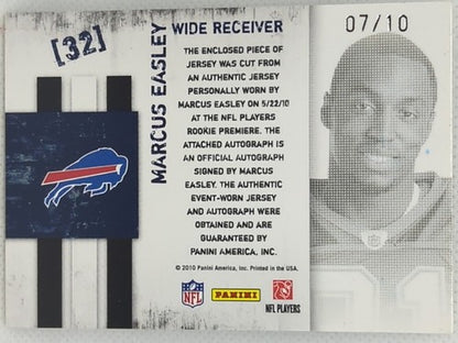 MARCUS EASLEY 2010 Panini Rookies & Stars DUAL RC AUTO JERSEY PATCH SP /10 Bills