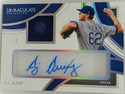 A.J. ALEXY 2022 Panini Immaculate DUAL AUTO HAT BUTTON HOLE PATCH 1/6 Rangers AJ
