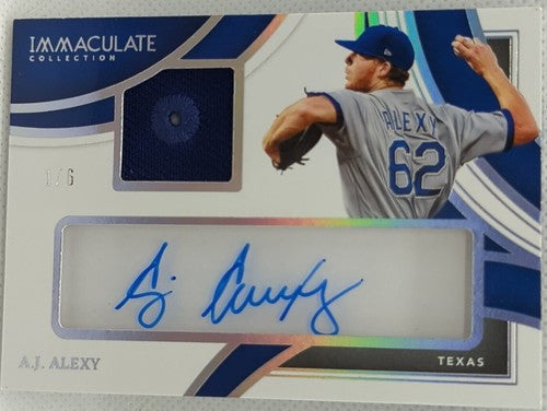 A.J. ALEXY 2022 Panini Immaculate DUAL AUTO HAT BUTTON HOLE PATCH 1/6 Rangers AJ