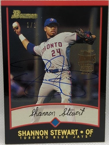 SHANNON STEWART 2022 Topps Archives Signature Series 2001 Bowman AUTO #1/1 Jays