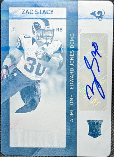 ZAC STACY 2013 Panini Contenders RC DUAL AUTO PRINTING PLATE SP #1/1 Rams One of